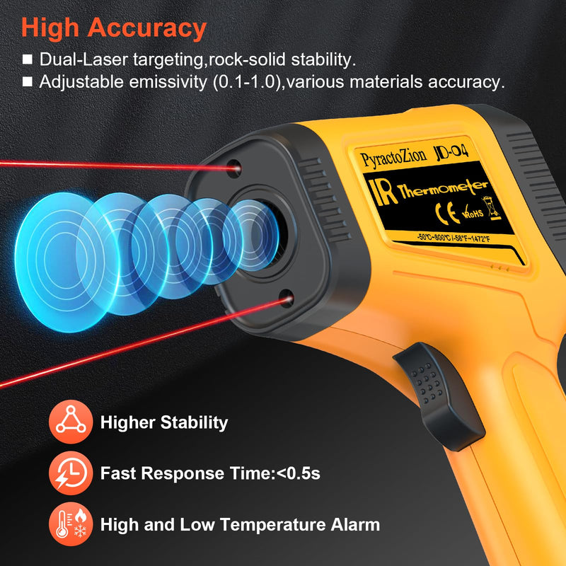 [Australia - AusPower] - Infrared Thermometer Gun -58°F to 1472°F with Backlit Display, Laser Thermometer Temperature Gun with Adjustable Emissivity & Max and Min Measure, Dual Laser Targeting Temp Gun for Cooking, Griddle 