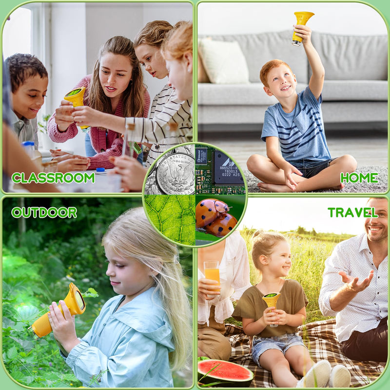 Microscope for Children, Ashfly 1000X Pocket Microscope with 2.0 Inch IPS Screen USB Microscope Magnifying Glass, 8 LED Lights Connection to PC, Mini Children's Microscope for Easter Toy - Orange Yellow-Small