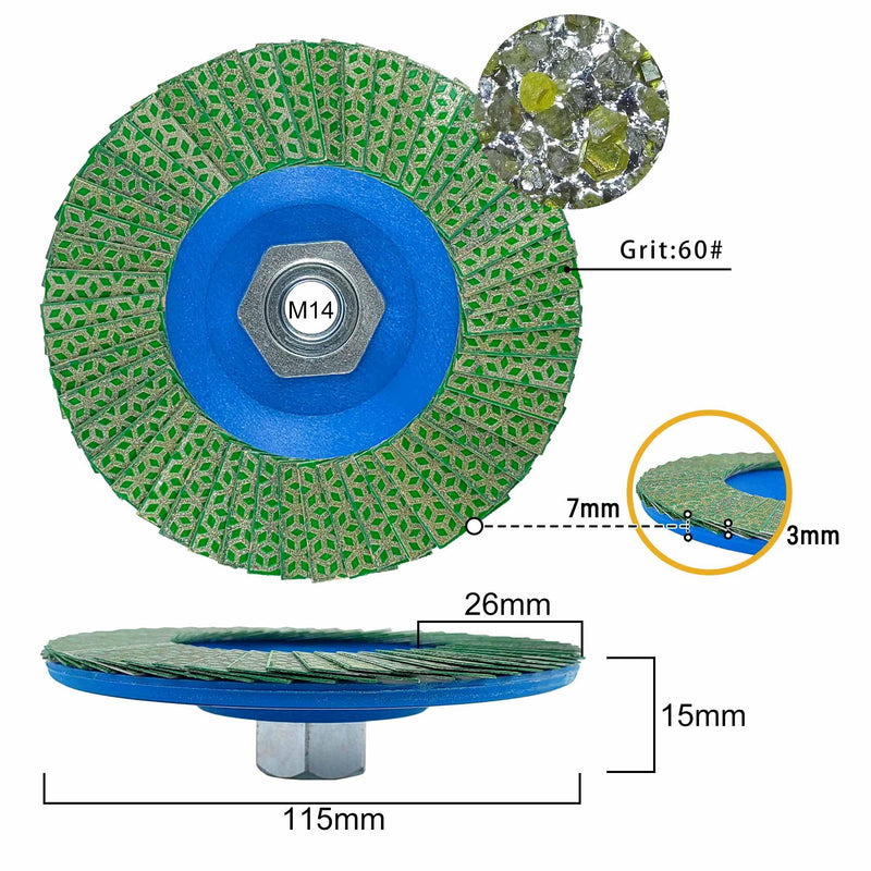 [Australia - AusPower] - NBB Diamond Flap Disc with Diamond Complete with M14 Flange Ideal for Grinding Ceramics, Porcelain Stoneware, Stone Edges and Bevels with Grinder (115mm, 60#, 1) 115 mm, 60# 
