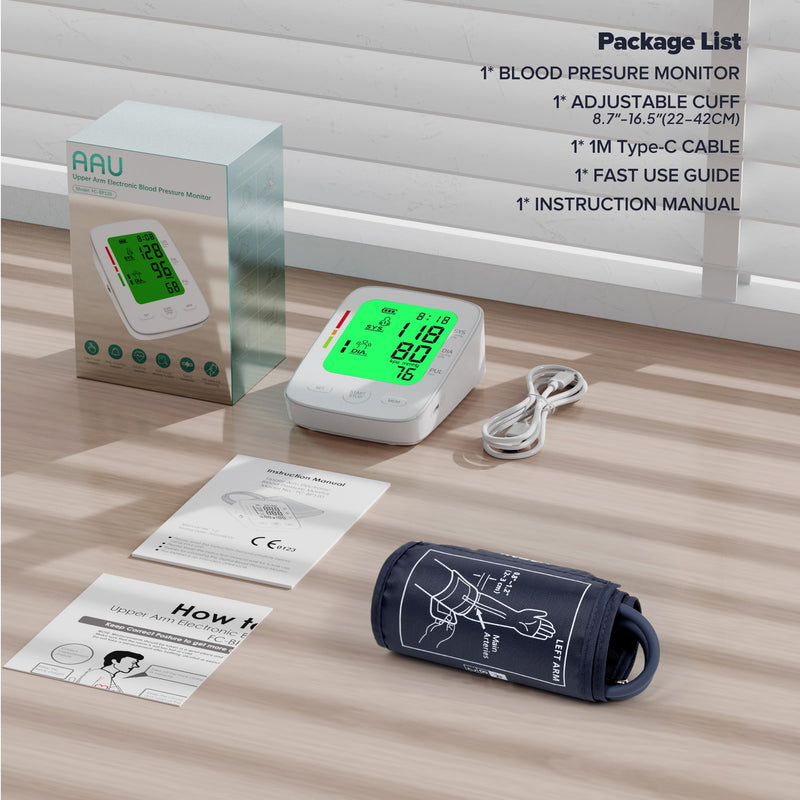 [Australia - AusPower] - Blood Pressure Monitor for Home Use, Automatic Upper Arm Blood Pressure Machine with Large LCD Display, Adjustable Cuff (9 to 17 inches), 2 x 99 Memory Sets, Easy to use/Travel 