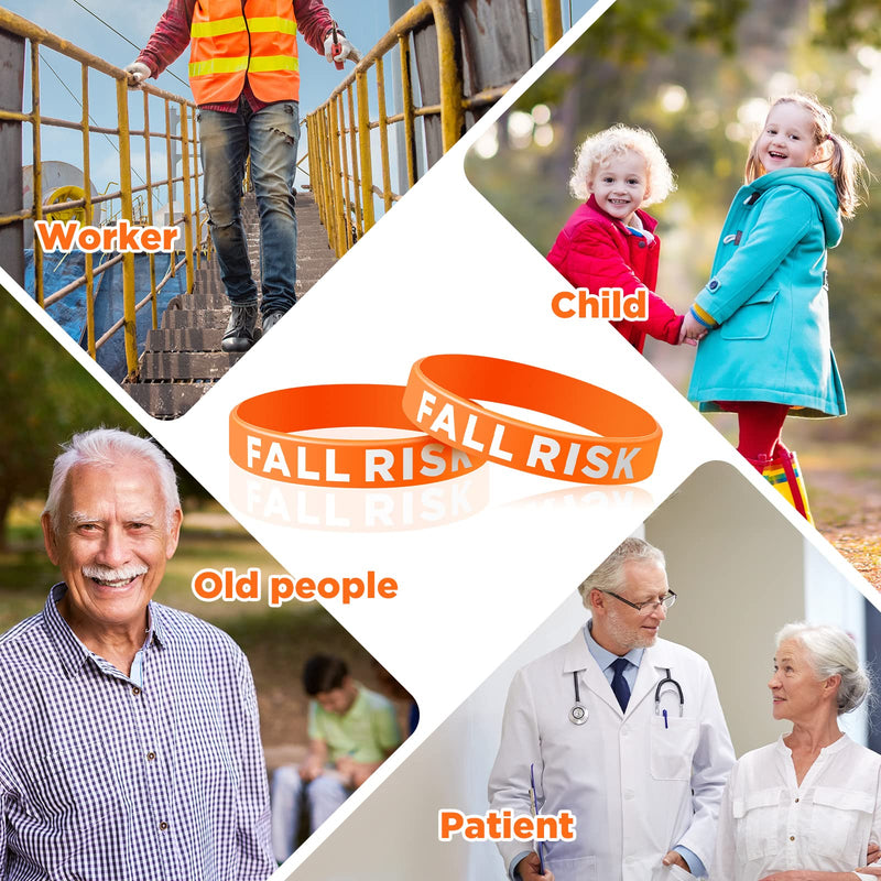 [Australia - AusPower] - Sumind 12 Pcs Fall Risk Bracelet Emergency Alert Wristband for Elderly Patient Wristbands Fall Risk Silicone Rubber Bracelets for Men Women Kids Old People Gifts(Orange) Orange 