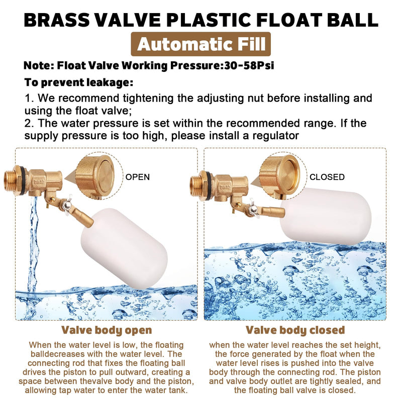 Water Float Valve 1/2 inch, Brass Float Ball Valve with Adjustable Arm, Automatic Fill and Water Level Control Valve for Water Trough,Fountains,Water Tank,Ponds,Pool,Aquariums