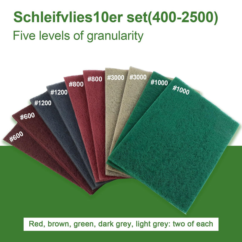 Sanding Fleece Pads 150 x 230 mm Set of 10 Grit 3000/1500/1000/800/600 Sanding Wool Pads Sandpaper for Sanding Fleece Metal Wood Stainless Steel Polishing Cleaning Fleece