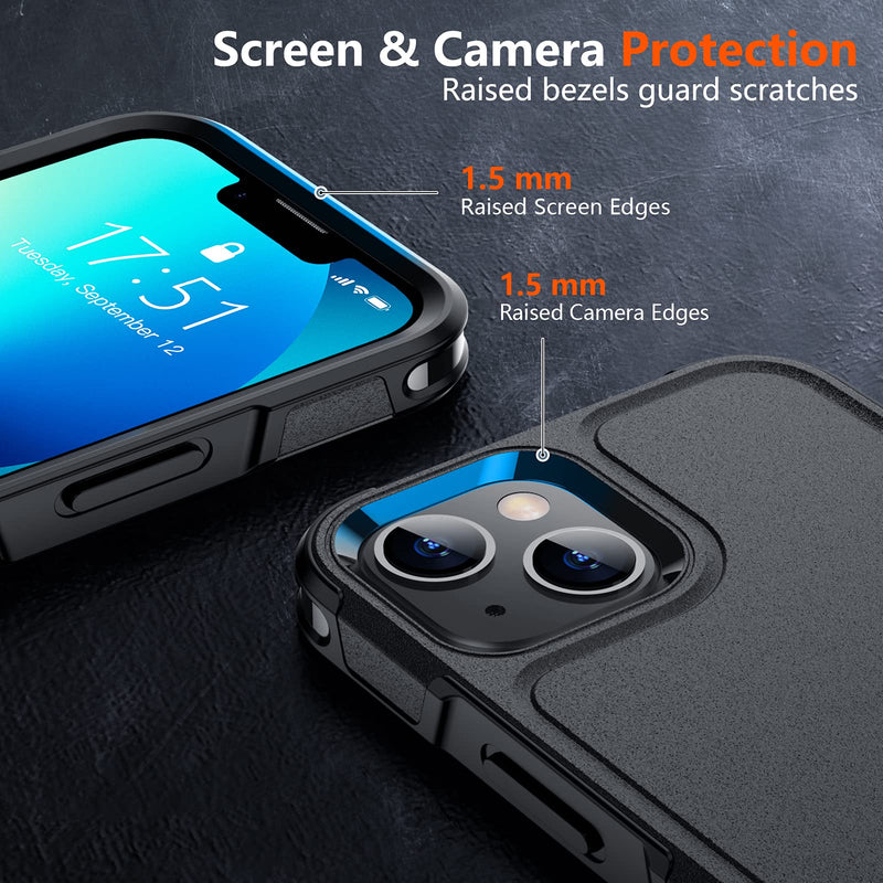[Australia - AusPower] - SPIDERCASE Designed for iPhone 13 Case/iPhone 14 Case, [10 FT Military Grade Drop Protection] [with 2 pcs Tempered Glass Screen Protector] Cover for iPhone 13 & 14 6.1 inch (Black) Black 