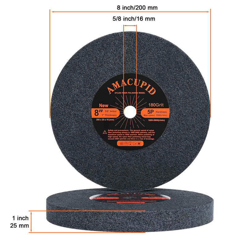 [Australia - AusPower] - Brushed Nylon Fiber Buffing Wheels 8 Inch 5P Hardness. for Bench Grinder Polishing Machine. Polishing Soft Materials Such as Copper and Aluminum. 5/8 Inch Arbor, 1 inches Thickness, 180 Grit 
