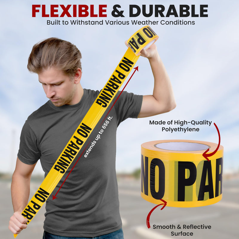 Pyle No Parking Caution Tape Yellow, 200 Meter Roll of Non-Adhesive Safety Barricade Warning Tape, Highly Durable & Visible for Indoor/Outdoor Use 12 pc 12-Pack