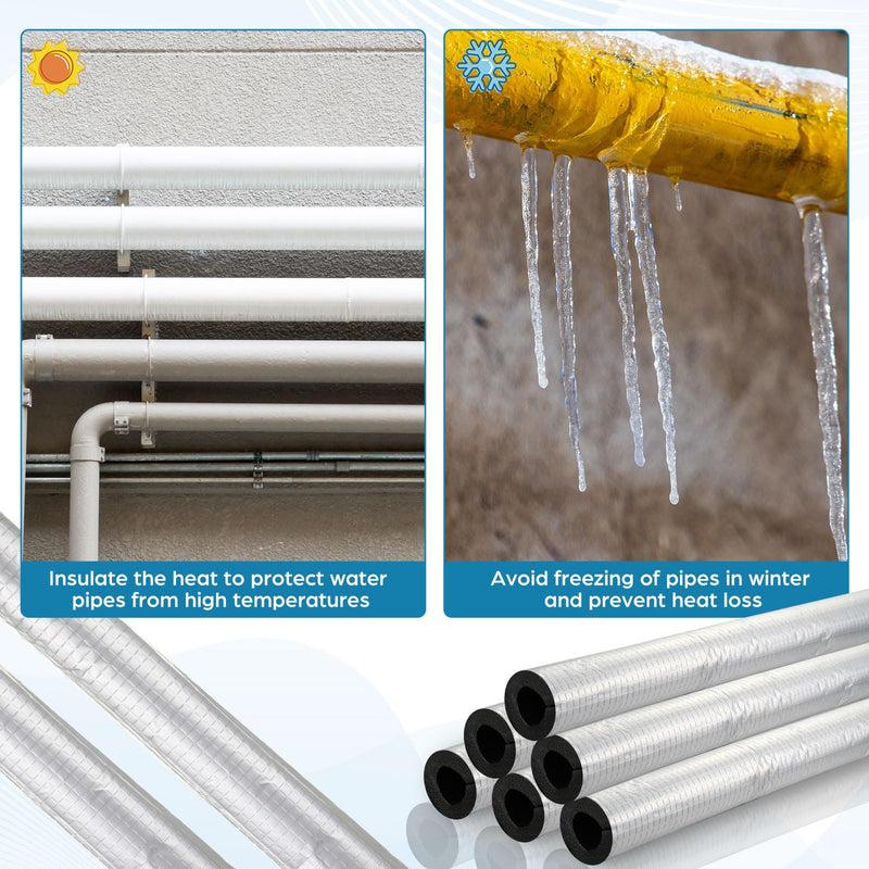 Tondiamo 8 Pcs 3 ft Pipe Insulation Foam Tube Self Adhesive Insulation Foam Wrap with Aluminum Foil Tape Water Tubing Cover for Outdoor Winter Irrigation, Spigot, Sprinkler Protection(3/4 Inch) 3/4 Inch