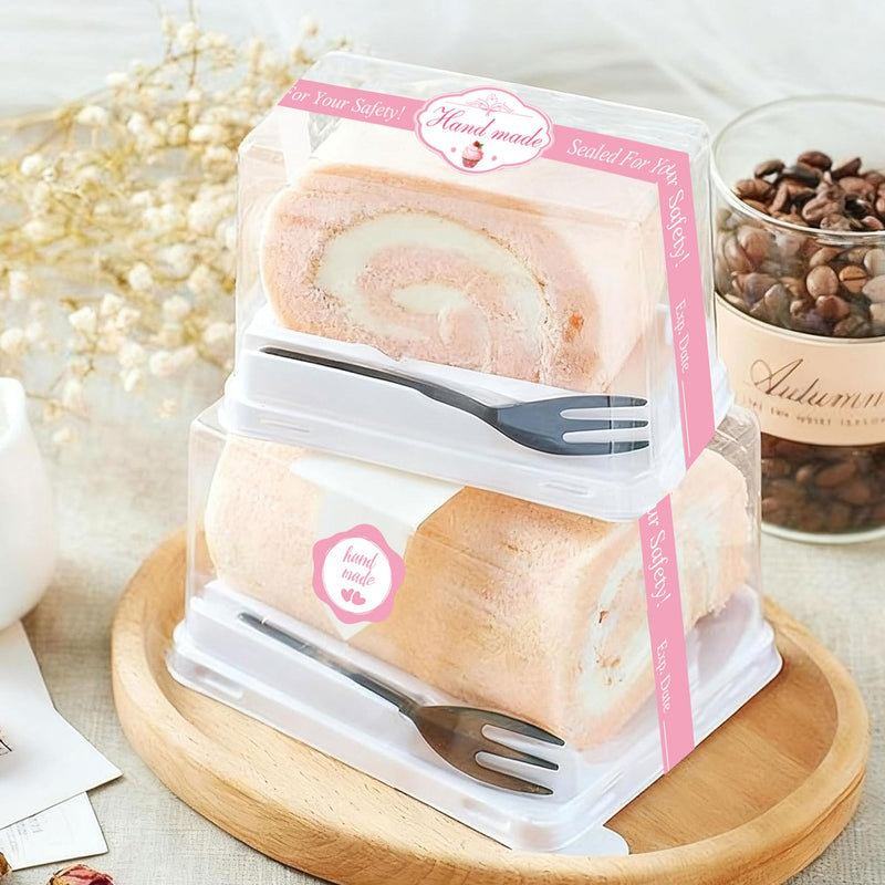 100 Pcs Handmade Food Retail Package Seal Labels 9x1'' Safe Secure Tamper Evident Labels 100Pcs Handmade Food Baking Label with 1.75 '' 100Pcs Hand Made Stickers for Cake Dessert Box Packaging Pink