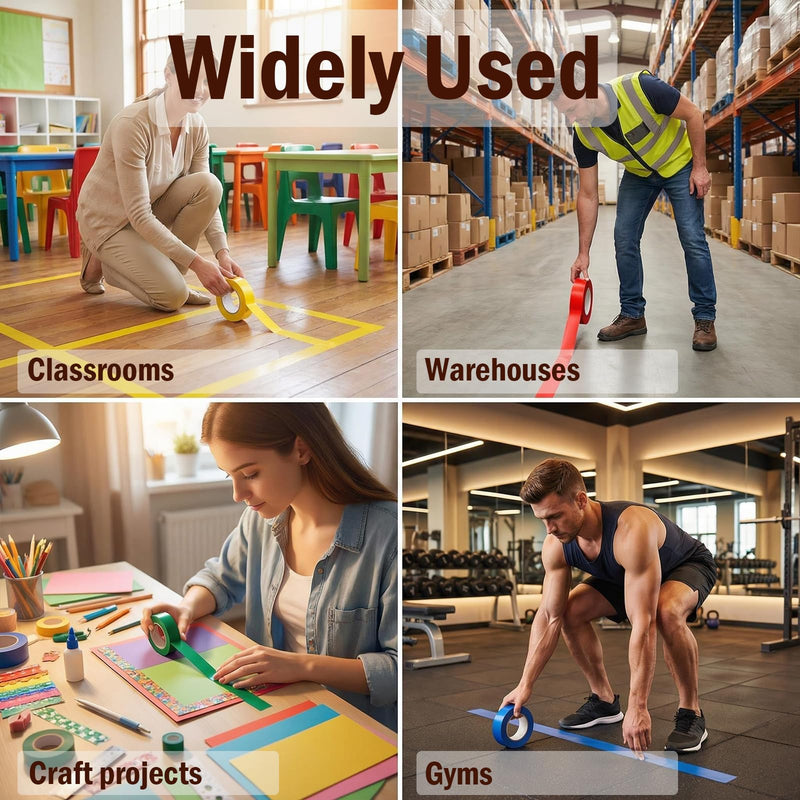 Vinyl Floor Tape, Floor Marking Tape No Residue Multipurpose for Gyms, Classroom, Office, Home, DIY, Craft, Dance Studio Yellow 2" X 36 Yds X2ROLL