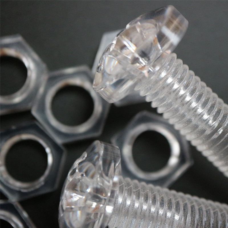 [Australia - AusPower] - Pack of 20 Transparent Clear Plastic, Pan Head, M10 x 40mm Nuts & Bolts -Acrylic Plastic Screws, (25/64 x 1 37/64 in) 