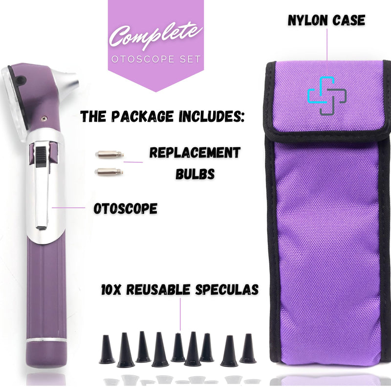 [Australia - AusPower] - Radiance Otoscope with Light German Fiber Optic - Ear Scope with LED Light and Speculum for Ear Examination and Diagnosis - Ideal for Professional and Home Use - Purple Color 