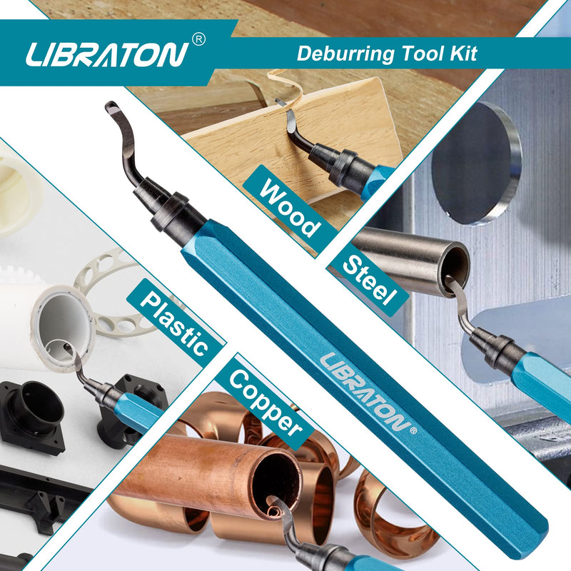 LIBRATON Deburrer with 11 Blades, Hand Deburrer, Plastic | Universal deburring tool for plastic (also 3D printing), metal, stainless steel, aluminum, steel 11 blades (3 variants) A