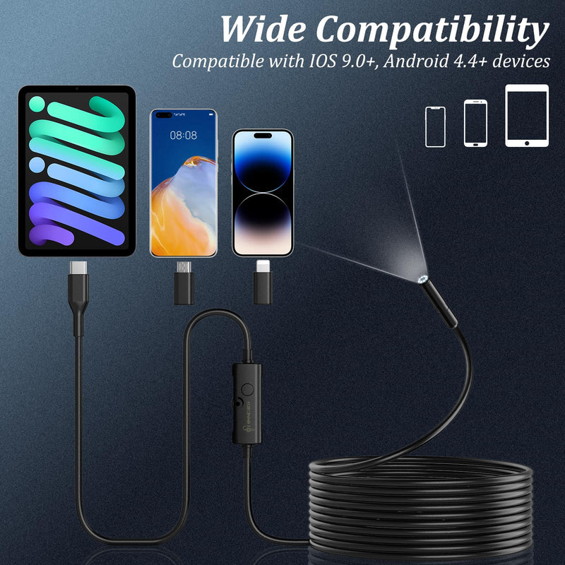 [Australia - AusPower] - Endoscope Camera with Light, 1920P HD Borescope Camera with 8 Adjustable LED Lights, 16.4ft Semi-Rigid Snake Camera with Light, IP67 Waterproof 7.9mm Inspection Camera for iOS and Android 