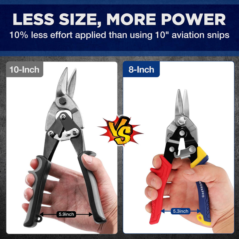 [Australia - AusPower] - WORKPRO 8 Inch Aviation Snips, Straight Cut, Heavy Duty Metal Cutter with Safety Latch and Non-slip Handle, Cr-V Steel Sharp Teeth, Aviation Snips for Cutting Metal Sheet 