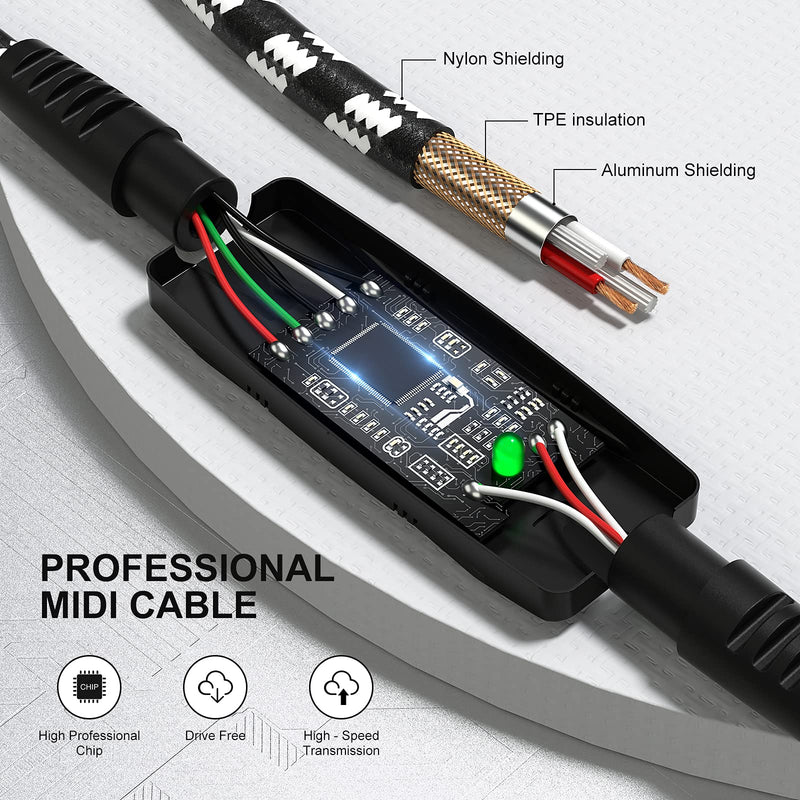 USB to MIDI Cable 6.5Ft, MIDI Interface Adapter,MIDI to USB Cable Converter for Music Keyboard Piano to PC Mac Laptop Windows Android Black,White
