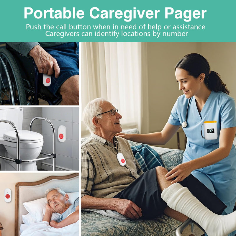 [Australia - AusPower] - Caregiver Pager Wireless Call Button for Elderly Monitoring Vibration Call Bell Medical Alert System with Digital Display for Elderly (6 Call Buttons + 1 receivers) 6 call buttons + 1 receivers 