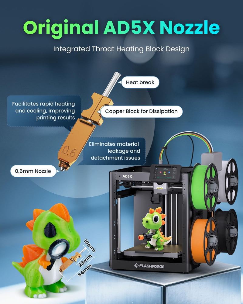 Original AD5X 3D Printer Nozzle 0.8mm High-Hardness Nozzle fit FLASHFORGE AD5X,30s Quick Release, 32mm/s High Flow, 300°C Max Temp, 40s Fast Heating, Durable 3D Printer Nozzle Assembly AD5X 0.8mm