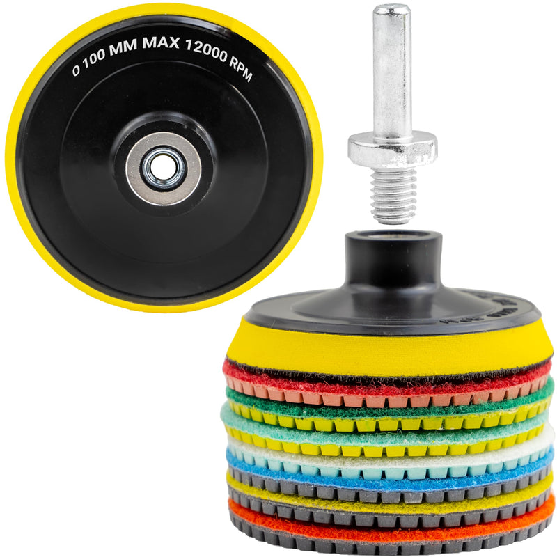 [Australia - AusPower] - DELPHI Wet Diamond Grinding Disc Polishing Set 7 Pieces Diamond Discs Set 100 mm for Grinding Polishing Porcelain Stoneware, Ceramic Grit 50-3000 with Wool Pad M12 Adapter and Protective Gloves 