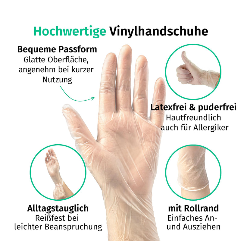 Vinyl Gloves Box of 100, Disposable Examination Gloves, Powder-Free Vinyl Gloves, Latex-Free, Non-Sterile, Medium, Transparent | Latexfreie Einweghandschuhe für Pflege, Untersuchung, Reinigung, Küche, Kosmetik und Haushalt; für Gewerbe und Alltag