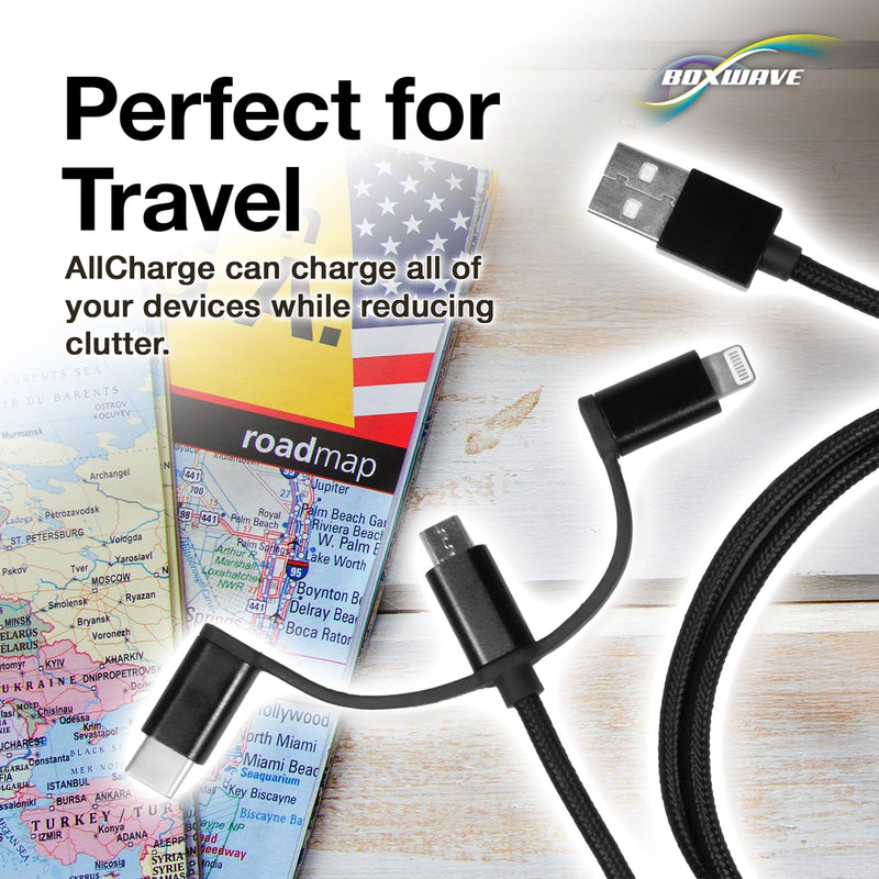 BoxWave Cable Compatible with Bumpboxx Retro Pager - AllCharge 3-in-1 Cable - Jet Black