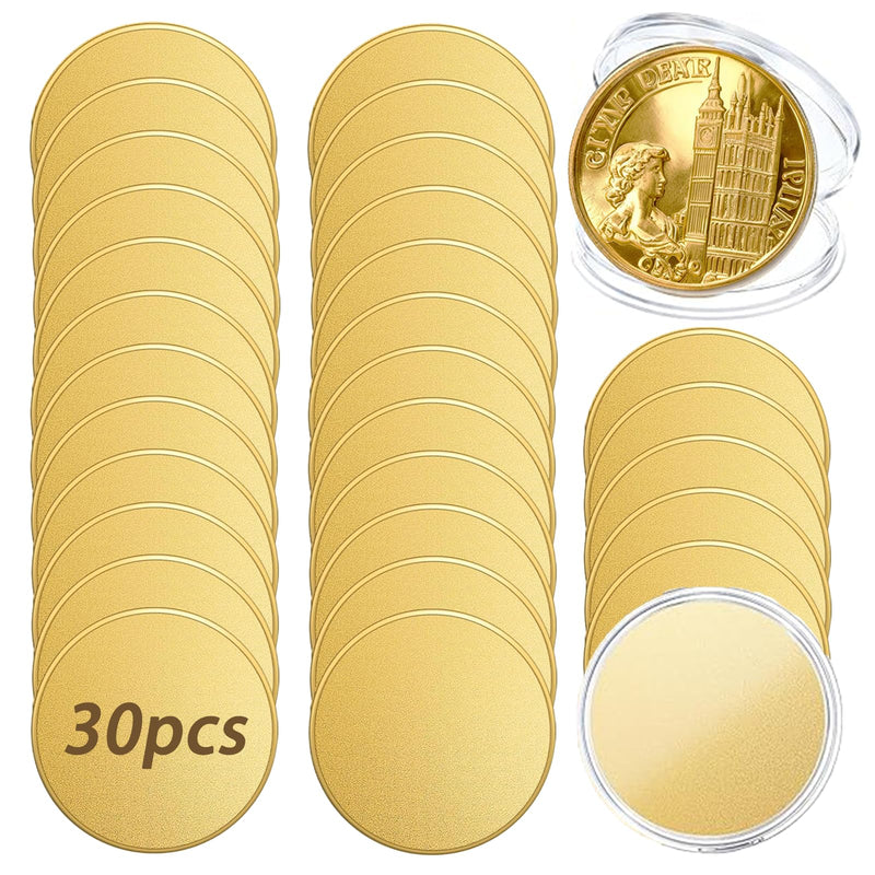 30PCS Brass Coin Blanks 40mm Diameter 2mm Thickness Laser Engravable Coins for DIY Customization Personalized Gifts Challenge Coins Memorial Projects 40mm Dia-30Pcs