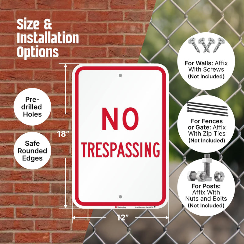 SmartSign "No Trespassing" Sign | 12" x 18" 3M Engineer Grade Reflective Aluminum EG Aluminum