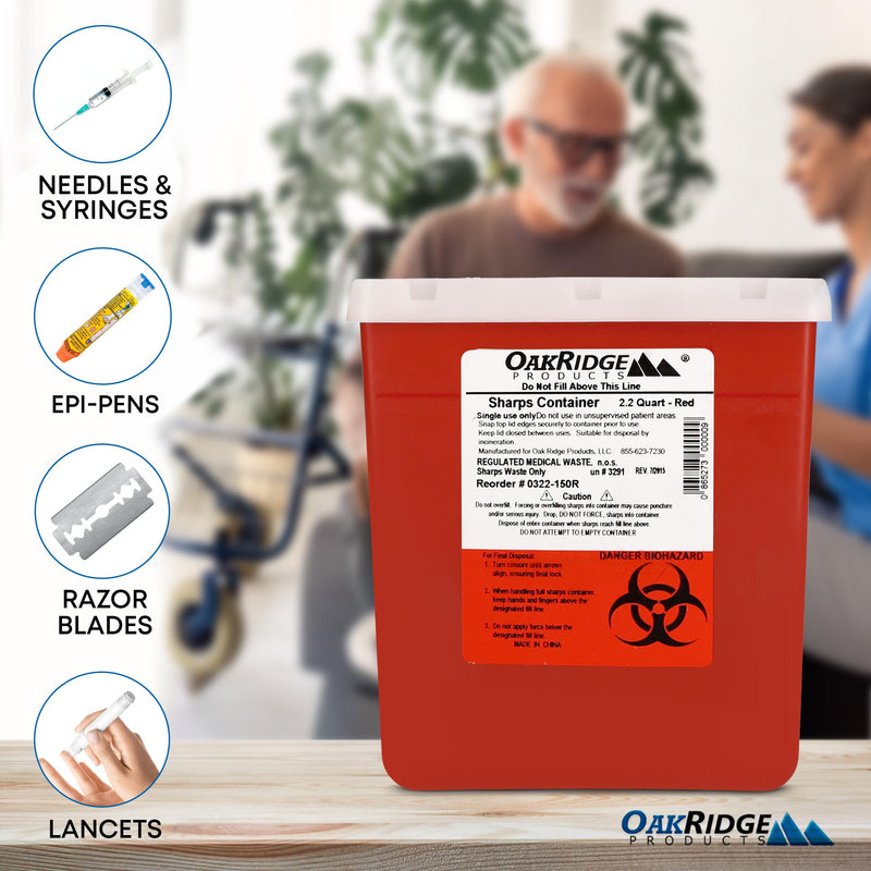 [Australia - AusPower] - Oakridge Products Transparent Sharps Container for Home Use and Professional 2.2 Quart (1-Pack), Touchless Biohazard Needle and Syringe Disposal, Rotating Lid, CDC Certified 1 