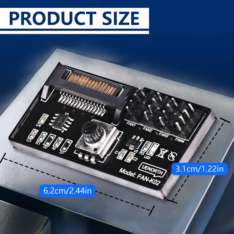 [Australia - AusPower] - 4-Pin PWM Fan Controller Hub - 12V PC Chassis Fan Speed Knob Adapter with SATA Power, 60W Output & 3M Tape for 4 Fans (Case Fan Hub/PWM Cooling Controller) 
