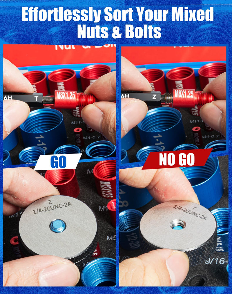 66 Nut and Bolt Thread Checker with Storage Box, Thread Checker Measuring Tool(32 Metric & 34 Standard), Bolt Size and Thread Gauge Finder Suitable for inspecting in Narrow and Tricky Areas