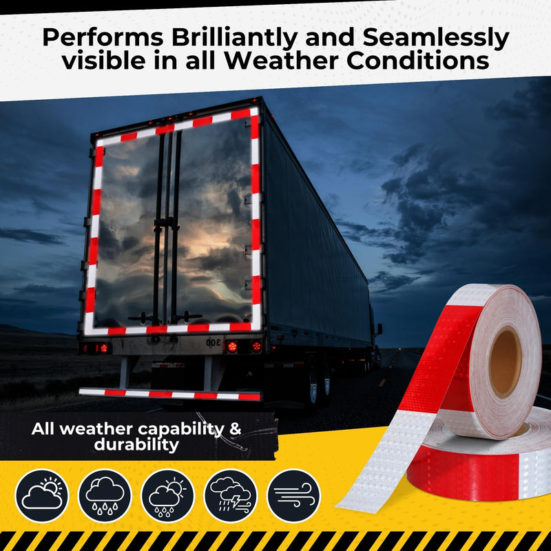 DOT C2 Safety Reflective Tape 2IN x 100 FT - Outdoor Waterproof Conspicuity Tape - Arrow Reflector Tape for Trailers, Vehicles, Boats - Strong Reflective Safety for Caution Warning Signs Red & White