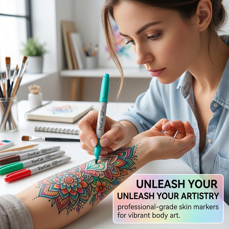 Set of 12 Tattoo Skin Marker Pens Set, Surgical Skin Marker for Tattoo Preliminary Drawings, Temporary Skin Drawing Pens with Fine Tip for Precise Contours and Makeup Designs