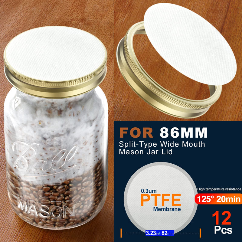 Membrane Filter Stickers 20mm 58mm 65mm 82mm 90mm 0.2um Strong Adhesive Filter Disc for Mushroom Growing (82mm, 12)