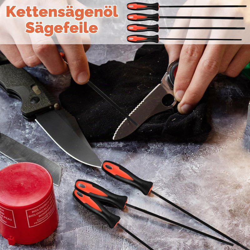 4 Piece File for Chainsaw File Set, Chainsaw Files Set with Handle, Round File Chainsaw Round File Saw Chain Files for Chainsaws, for Horse File Chainsaw (3.2, 4.0, 4.8, 5.5 mm)