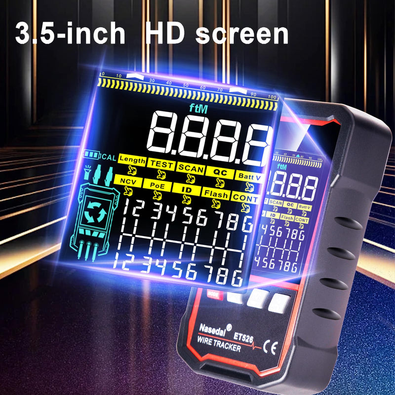 [Australia - AusPower] - Network Cable Tester Wire Tracker Tone Generator Ethernet Tester Multimeter VFL 3-in-1 RJ45 CAT5 CAT6 CAT7 CAT8 RJ11 Cable Length Cable Mapping Test Port Flashng 3 pcs Remote (ET526) ET526 