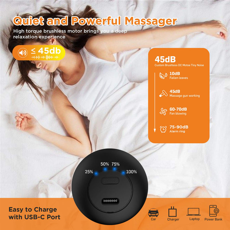 [Australia - AusPower] - NEPQ Mini Massage Gun, Powerful Fascial Gun Portable Deep Tissue Percussion Muscle Back Head Massager for Pain Relief with 4 Massage Heads High-Intensity Vibration Rechargeable Small Massage Gun Black 