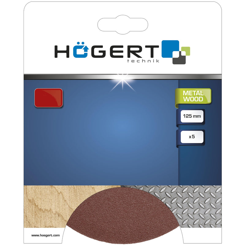 [Australia - AusPower] - HÖGERT TECHNIK Sanding Discs 125mm 36 Grit with Velcro Aluminium Oxide Semi-Open Dispersion Sanding Dispersion for Wood, Metal, Varnish, Paint, Set of 5 for Angle Grinder & Random Orbital Sander Without holes Körnung 36 