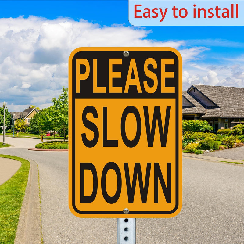 2-Pack Please Slow Down Signs, 18x12 Inches, Reflective Aluminum, Warning Traffic Sign Yellow 2Pack- 18"x12" Please Slow Down Sign
