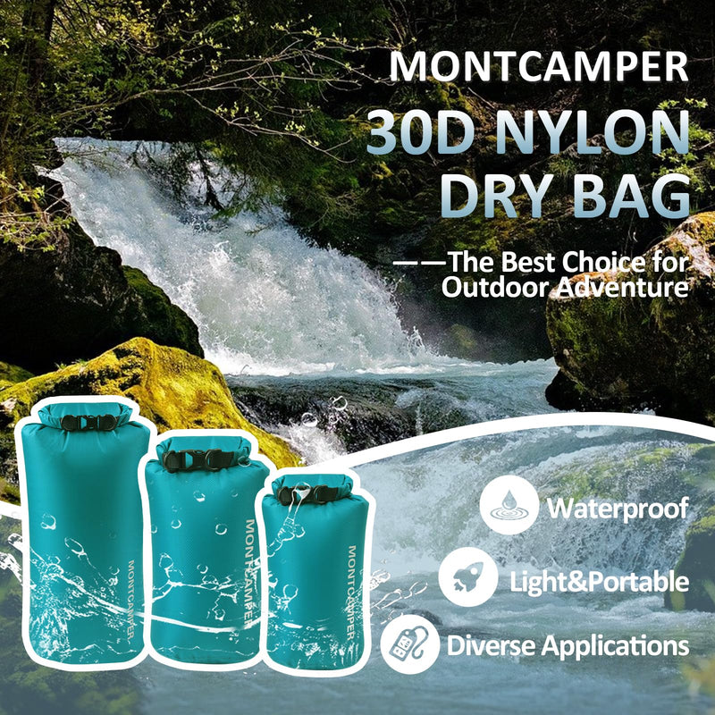 Waterproof Dry Bag Set (5L+10L+20L) – 30D Nylon Roll Top Dry Sacks with PU Coating, Lightweight Storage for Kayaking, Camping, Hiking, Fishing & Beach (Turquoise Blue) 5L+10L+20L Turquoise blue 3