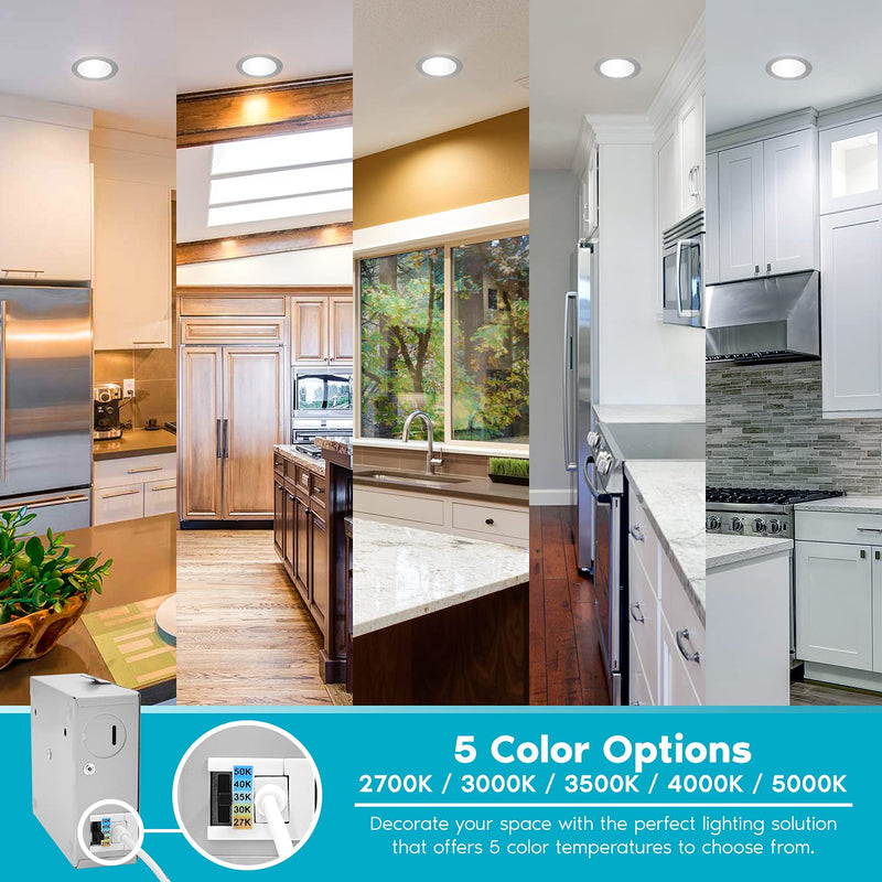 LUXRITE 6 Inch Ultra Thin LED Recessed Light with J-Box, 12W, 5 Color Options 2700K | 3000K | 3500K | 4000K | 5000K, Dimmable Wafer Light, 1000 Lumens, Brushed Nickel, Energy Star, IC Rated Brushed Nickel Trim 1 Count (Pack of 1)