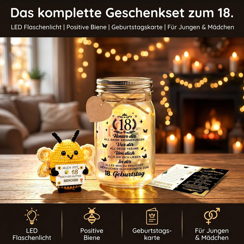Johiux 60th Birthday Woman Man LED Bottle Light 60th Birthday Gift with Positive Potato Bee, Pocket Hug Positive Lucky Charm Bee Birthday Card Funny Money Gifts 60 Years Old
