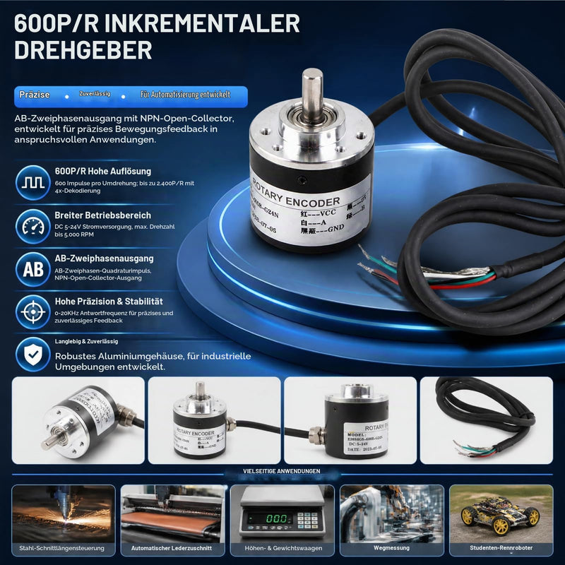 Incremental Encoder, Encoder Arduino, Rotary Encoder, Rotary Encoder, Rotary Encoder, Rotary Encoder 600p/r 5v-24v From 2 Phase Shaft 6 mm Incremental Encoder Optical Rotary Encoder for Measuring Speed