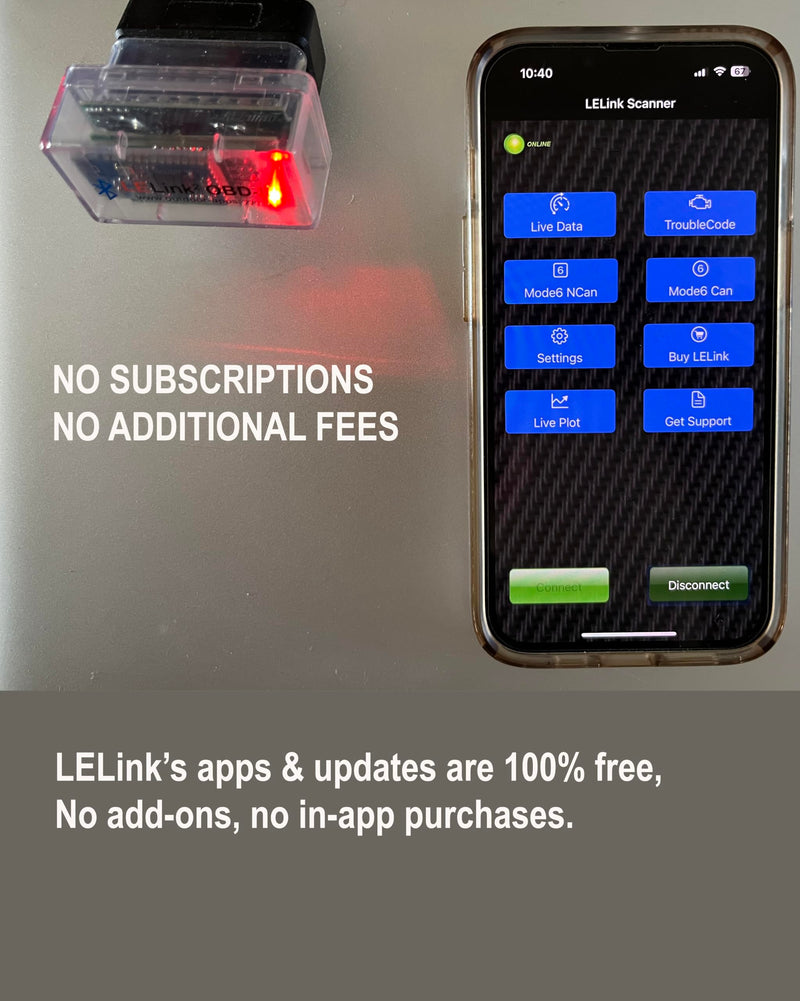 LELink Bluetooth Low Energy BLE OBD-II OBD2 Car Diagnostic Tool for iPhone/iPod/iPad and Android. New: Configurable Auto On/Off