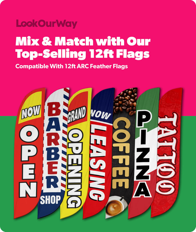 LookOurWay Feather Flag Banner - 12 Feet Tall Advertising Flags for Outside Business and Events Promotion - Swooper Flag Only - Parking (10M1200081)