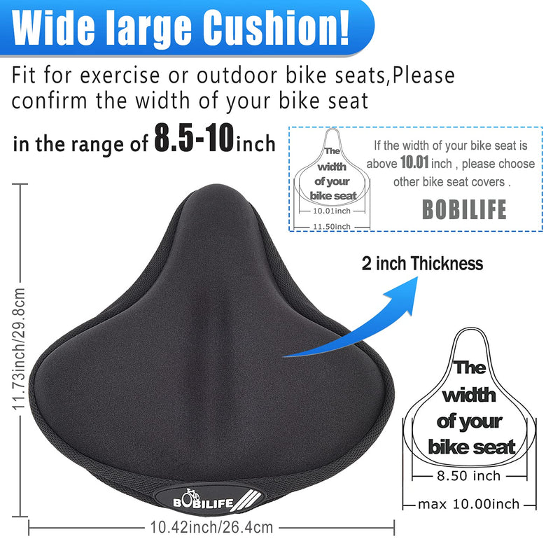 Thick & Wide Gel Bike Seat Cushion Pad with Rainproof Cover - Comfortable Silicone Gel Memory Foam Bicycle Saddle Seat Cushion with UV Protection L ( 10"W x 11"L)