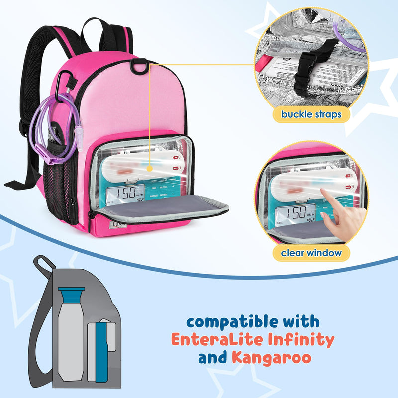 [Australia - AusPower] - LUXJA Feeding Tube Backpack Fits 500ml Bag and Enteral Feeding Pump (Compatible with EnteraLite Infinity and Kangaroo Joey), Feeding Tube Bag for G Tube, J Tube and GJ Tube, Red Rose 
