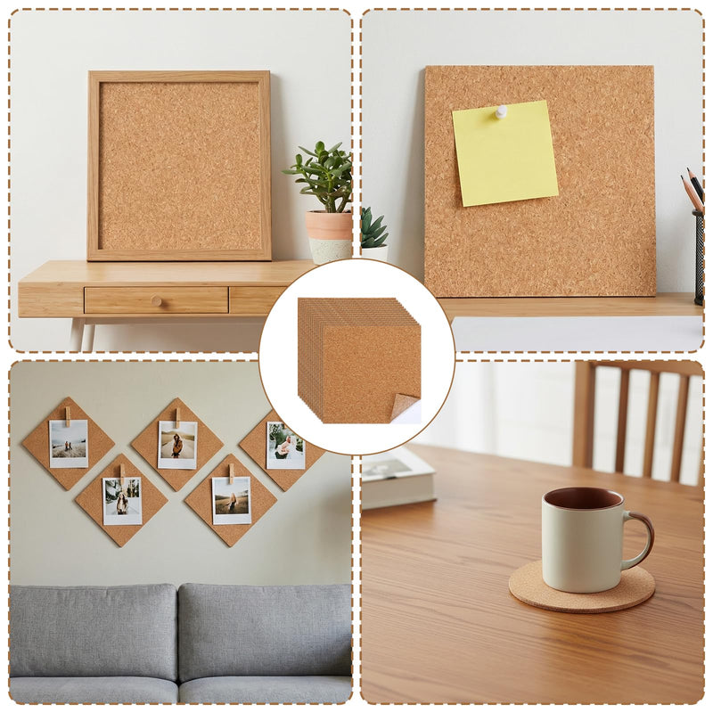 15 PCS Adhesive Cork Sheets 1mm Thick 4"X 4" Cork Sheets with Adhesive Backing for DIY Coasters Crafts Wall Decor Coffe Crafts Insulation Wedding Party