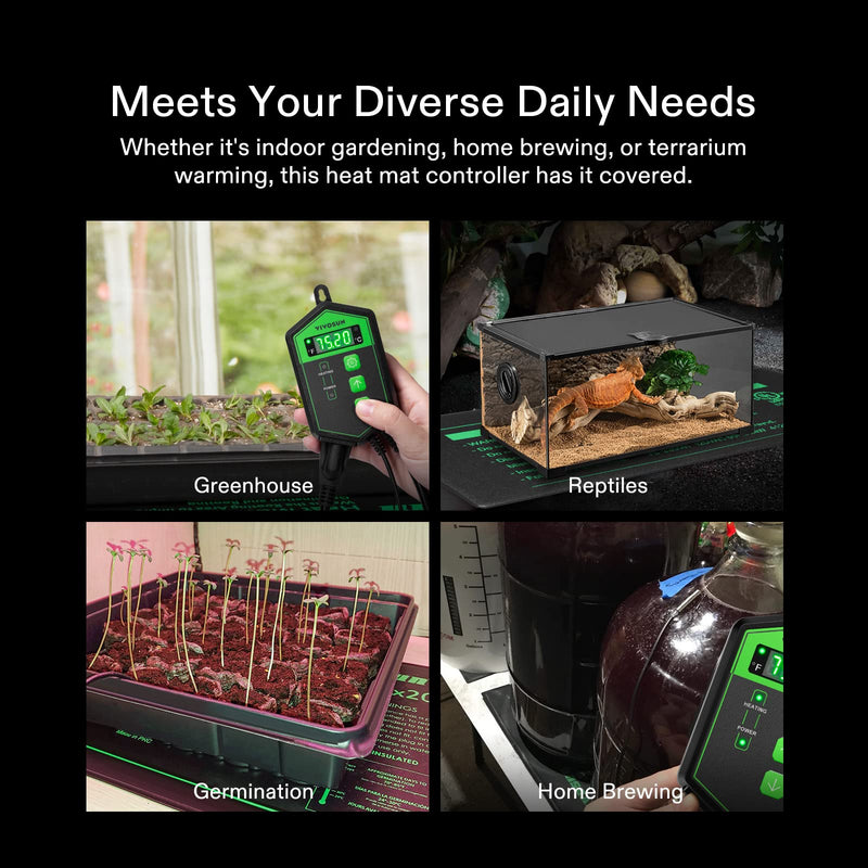 [Australia - AusPower] - VIVOSUN Digital Heat Mat Thermostat Temperature Controller, and Soil Tester, 3-in-1 Plant Moisture Meter Light and PH Tester for Home, Garden, Lawn, Farm, Indoor and Outdoor Use, Promote Plants Health 