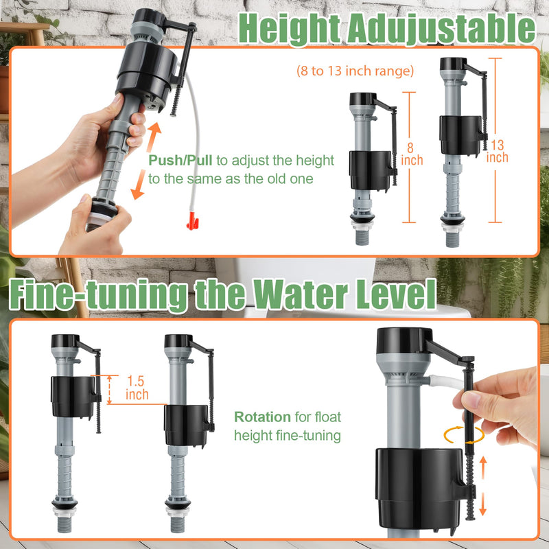 [Australia - AusPower] - Saillong 2 Pack Toilet Fill Valve Replacement, Height Adjustable Universal Toilet Tank Flusher Replacement Kit, Leak-Proof Easy Install Fill Valve Repair Kit 