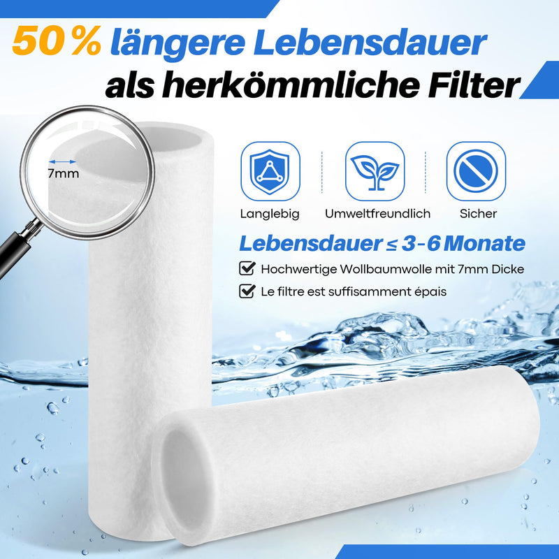 Enhon Pack of 12 Replacement Filters 80 µm, Compatible with Grünbeck Water Filter FS 1, High-Quality Wool Fibre, Compatible with Grünbeck Geno Fine Filter FS 1, House Water Filter Replacement Candle