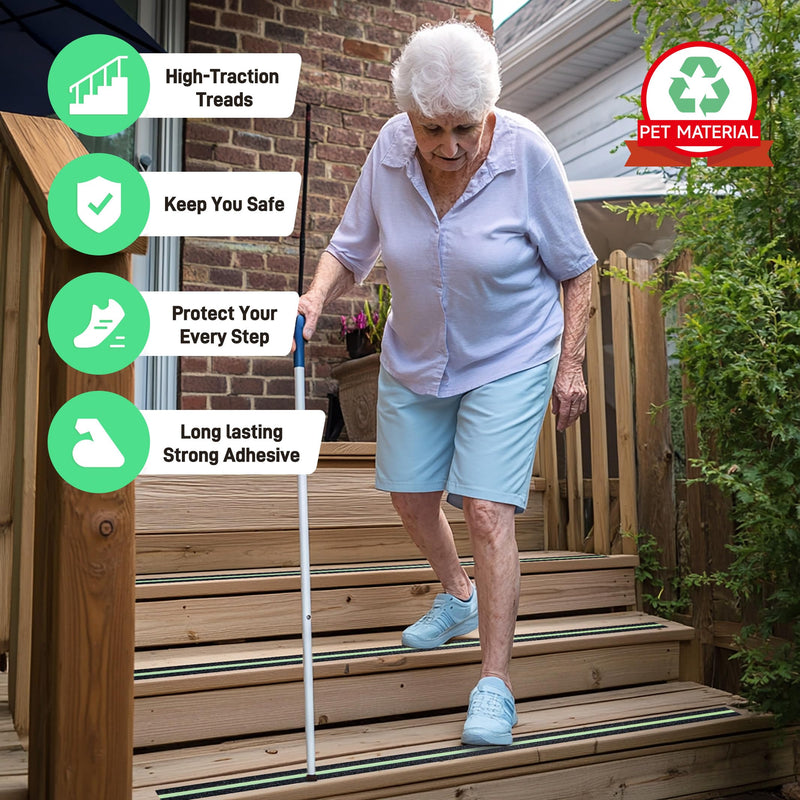 LifeGrip Anti Slip Traction Tape with Glow in Dark Green Stripe, 2 Inch x 15 Feet - Best Grip Tape, Friction, Abrasive Adhesive for Stairs, Tread Step, Indoor and Outdoor, Black (2" X 15') 2" X 15' Black with Glow in the Dark Strips